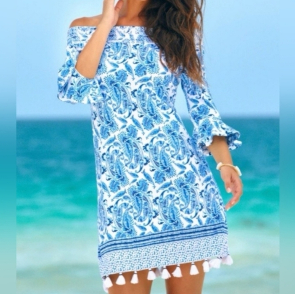 Cabana Life Blue and White Paisley Patterned Resort Beach Vacation Dress Size XL